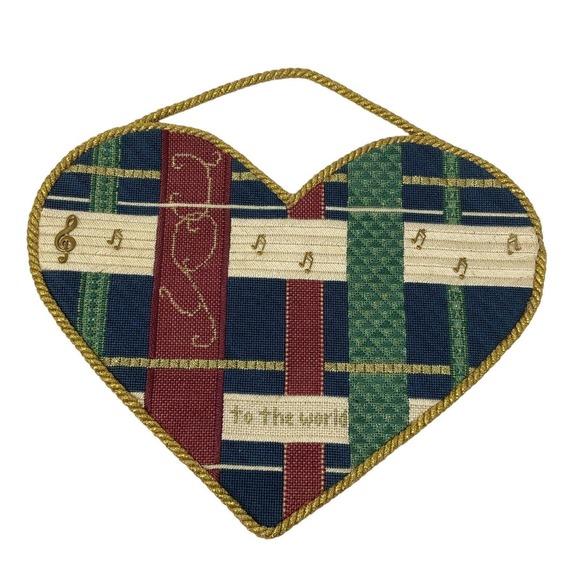 Vintage Handmade Stitched Heart Wall Hanging Joy To The World Music Pocket - Picture 5 of 16